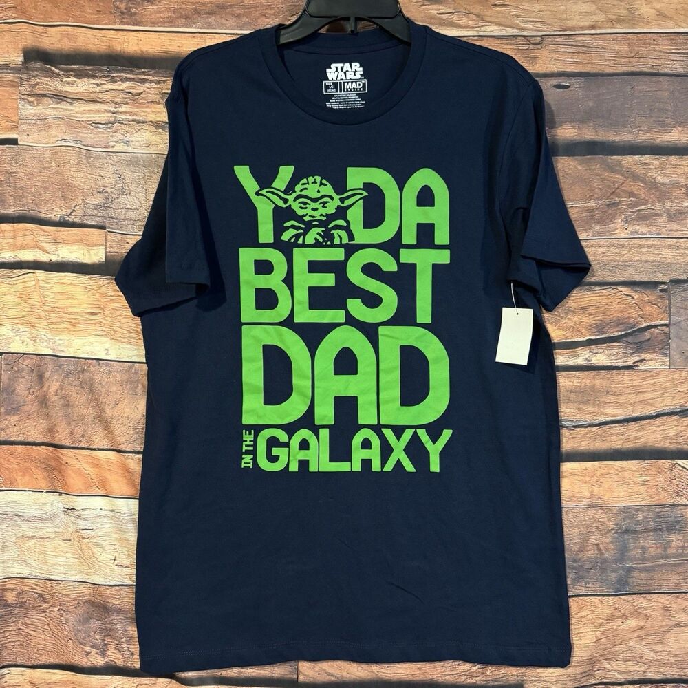 NWT Star Wars Yoda Best Dad in Galaxy T Shirt Mens L Navy Blue New Tag